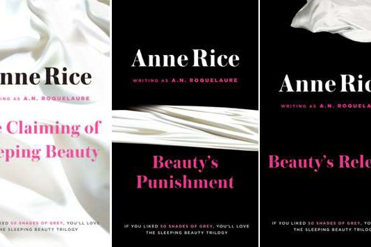 The new covers, with the line, "If You Loved 50 Shades Of Grey, You'll Love The Sleeping Beauty Trilogy"